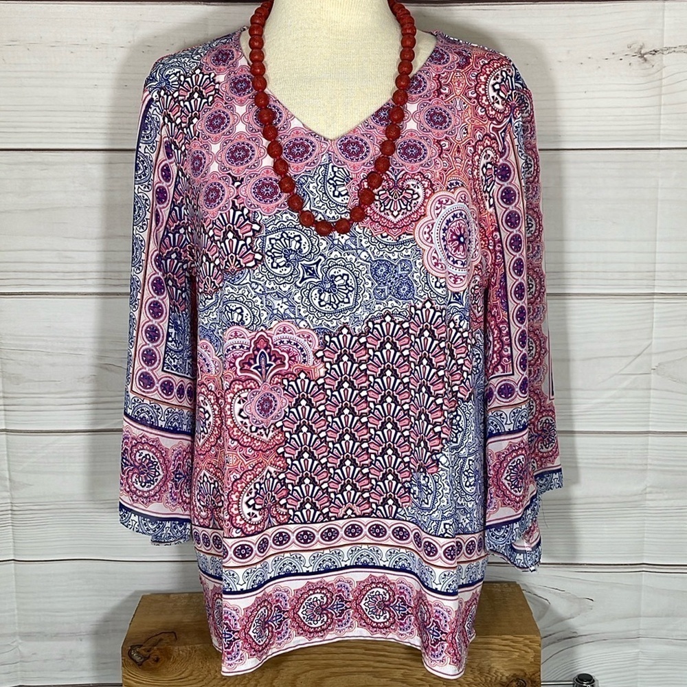 Chico’s Tile Kimono Sleeve Top Size 12P/Chico’s 2P